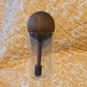 Wooden Honey Dipper Jar with Glass Container - Dark Walnut Finish